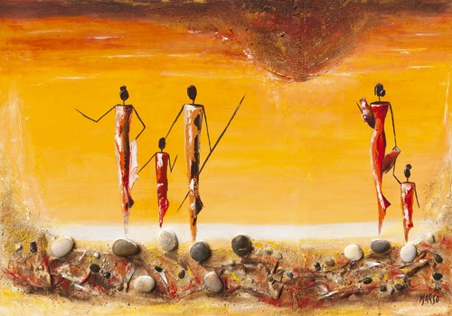 Marso, Plage (Moderne Malerei, Afrikaner, abstrakter Hintergrund, Ethnic, ethnologisch, dekorativ, Wohnzimmer, Esszimmer, leuchtend, Wunschgröße, bunt)