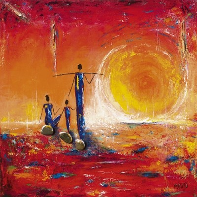 Marso, Soleil (Moderne Malerei, Sonne, Sonnenuntergang, Afrikaner, abstrakter Hintergrund, Ethnic, ethnologisch, dekorativ, Wohnzimmer, Esszimmer, leuchtend, bunt)