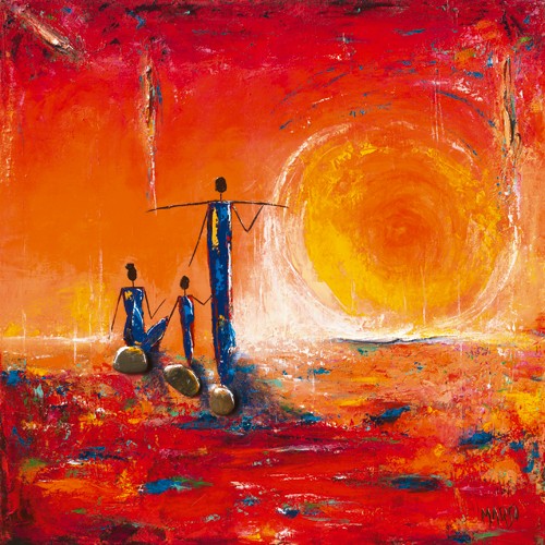 Marso, Soleil (Moderne Malerei, Afrikaner, abstrakter Hintergrund, Ethnic, ethnologisch, dekorativ, Wohnzimmer, Esszimmer, leuchtend, Wunschgröße, bunt)