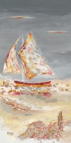 Marso, Vogue (Moderne Malerei,Segelboot,  Meer, Sandstrand, Brise, abstrakter Hintergrund, dekorativ, Wohnzimmer, Schlafzimmer, Treppenhaus, Wunschgröße,  bunt)
