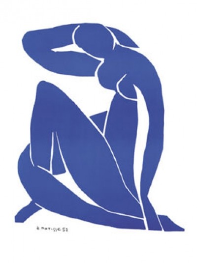 Henri Matisse, Nu bleu II (Akt, nackte Frau, figurativ, blaue Nackte, Fauvismus, scherenschnittartig, Klassische Moderne, Wohnzimmer, Treppenhaus, Schlafzimmer, blau/weiß)