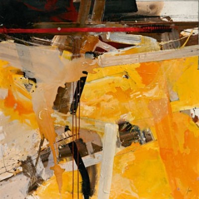 Norbert Mayer, Sonnenbretter (Abstrakte Malerei, Modern, Bewegung, dynamisch, Büro, Business, Wohnzimmer, orange/grau)