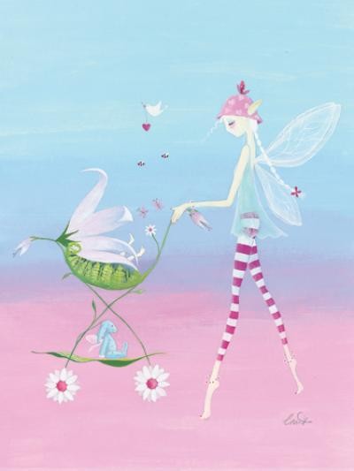 Lorrie McFaul, Baby Toes (Elfen, Feen, Elfenmama, Kinderwagen, Blumen, Tandem, fantastisch, Märchen, Jugendzimmer, Kinderzimmer, Grafik, bunt)