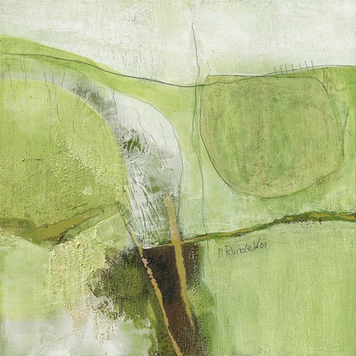 Mechtild Runde-Witjes, Lichtung III (Wunschgröße, Abstrakt, abstrakte Malerei, Linien, Formen, amorphe Formen, zeitgenössisch, Wohnzimmer, Büro, beige/grün)