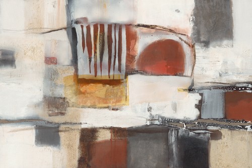 Mechtild Runde-Witjes, Umbruch (Abstrakt, Modern, abstrakte Malerei, zeitgenössisch, Farbflächen, geometrische Formen Wohnzimmer, Arztpraxis, Treppenhaus, Büro, Wunschgröße, grau/rot)
