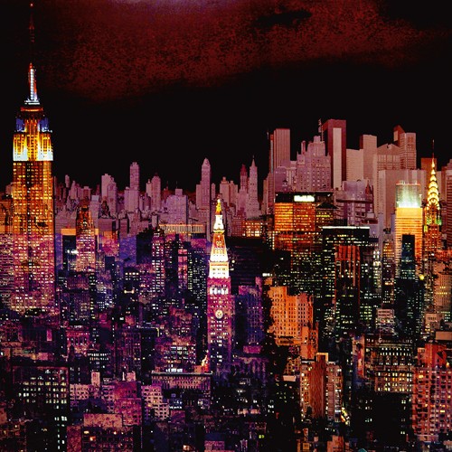 Mereditt.f, New York by Night I (Städte und Gebäude, Architektur, New York, Skyline, Manhattan, Nachtszene, Lichteffekte, Fotokunst, modern, Wohnzimmer, Jugendzimmer, Wunschgröße, bunt)