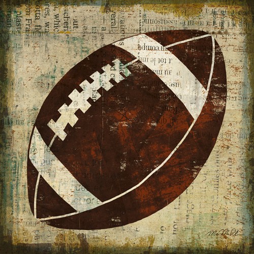 Michael Mullan, Ball III (Sport, Football, Zeitungsseite, Collage, shabby, Jugendzimmer, Wohnzimmer, modern, Wunschgröße, braun/beige)