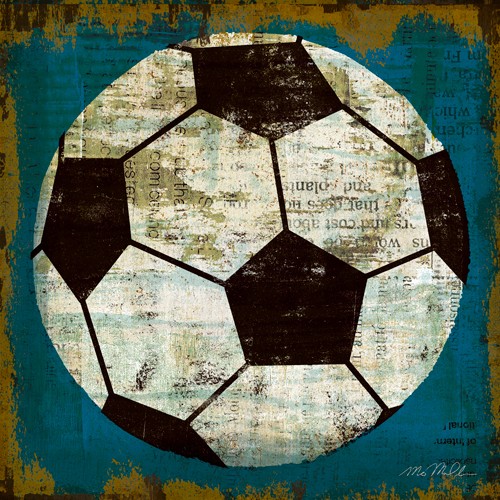 Michael Mullan, Ball IV (Sport, Fußball, Zeitungsseite, Collage, shabby, Jugendzimmer, Wohnzimmer, modern, Wunschgröße, bunt)