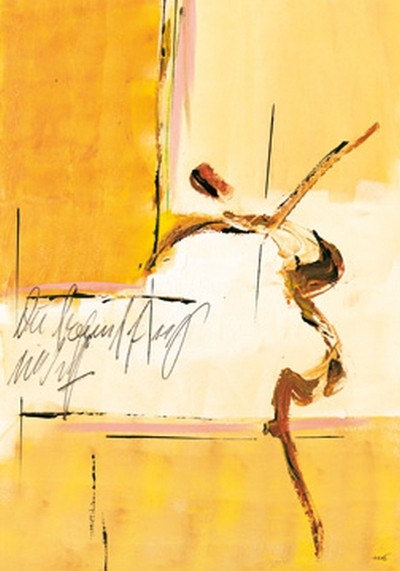 Michael Schönpflug, Sommerspiele 3 (Abstrakt, figurativ, Silhouette, modern, Sport, Malerei, Wunschgröße, Büro, Business, Wohnzimmer, Treppenhaus, gelb)