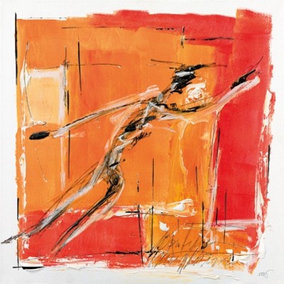 Michael Schönpflug, Sportin' Machine 1 (Abstrakt, figurativ, Silhouette, modern, Sport, Malerei, Büro, Business, Wohnzimmer, Treppenhaus, Wunschgröße, orange, rot)