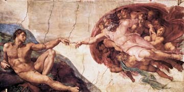 MICHELANGELO BUONARROTI, Die Erschaffung Adams (Adam, Gott, Erschaffung, Leben, Berührung, Fingerspitzen, Hände, Klassiker, Renaissance, Fresko, Deckengemälde, Sixtinische Kapelle, Wunschgröße, bunt)