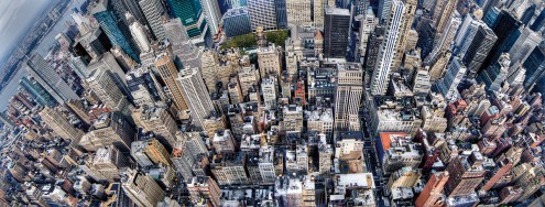 Dr. Michael Feldmann, Vertigo (Hochhäuser, Skyline, Park, Bäume, Menschen, Fotokunst, Städte, Gebäude / Architektur, Büro, Business, Wohnzimmer, bunt)