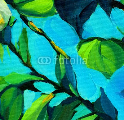 Mikhail Zahranichny, leaves against blue sky, painting by oil on canvas, illustration (malerei, kunst, abbildung, zeichnung, natur, landschaft, ausreisen, verzweigt, himmel, sommer, frühling, blume, hell, zusammengewürfelt, canvas, künstler, dekorativ, clipart, rose, hintergrund, horizontale, entspannung, natürlich, positive, strukture)