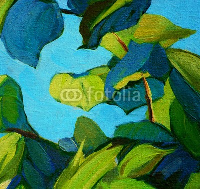 Mikhail Zahranichny, leaves , painting by oil on canvas, illustration, background (malerei, kunst, abbildung, zeichnung, natur, landschaft, ausreisen, verzweigt, himmel, sommer, frühling, blume, hell, zusammengewürfelt, canvas, künstler, dekorativ, clipart, rose, hintergrund, horizontale, entspannung, natürlich, positive, strukture)