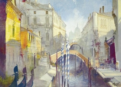 Milani, VENEZIA II (Venedig, Städte, Paläste, Kanal, Gondeln, Sonnenlicht, Stimmungsvoll, ruhig, Malerei, Wohnzimmr, Arztpraxis, bunt)
