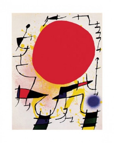 Joan Miro, Le soleil rouge (Abstrakte Malerei, amorphe Formen,roter Kreis, Muster, Ornamente,  Wohnzimmer, Treppenhaus,  Klassische Moderne, Malerei, bunt)