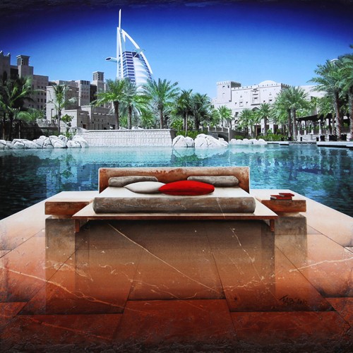 MN.FF, Beautiful View of Dubaï (Wunschgröße, Fotografie, Dubai, Metropole, Burj al Arab,  Oman,  Pool, Hotel Panorama, Großstadt,   Architektur,  Modern, Jugensdzimmer, Wohnzimmer, Arztpraxis, bunt)
