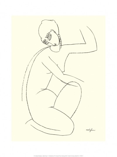 Amedeo Modigliani, Nude Study 1 (Akt, Aktzeichnung, Frau, Studie, Expressionismus, klassische Moderne, Zeichnung, Schlafzimmer, schwarz/weiß)
