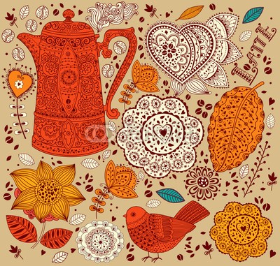 moleskostudio, Vintage vector coffee background (tapete, kaffee, kaffeebohne, mustern, hintergrund, alt, altmodisch, karton, retro, papier, textur, kaffee, vögel, karte, menü, essen, gastronomie, bücher, deko, label, rahmen, deckung, floral, blume, vektor, entwerfen, verziert, urlaub, elemen)