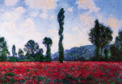 Claude Monet, Field of Poppies (Impressionismus, Malerei, Mohnblumen, Mohnblumenfeld, Blumen, Blüten, Idylle, Frankreich, Schlafzimmer, Wohnzimmer, Wintergarten, bunt,Klassiker)