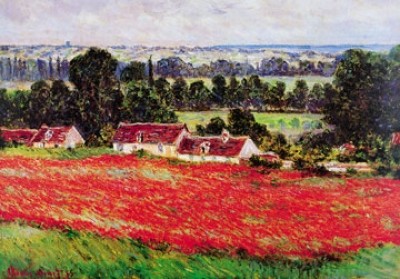 Claude Monet, Field of Poppies (Impressionismus, Malerei, Mohnblumen, Mohnblumenfeld, Blumen, Blüten, Idylle, Frankreich, Schlafzimmer, Wohnzimmer, Wintergarten, bunt, Klassiker)