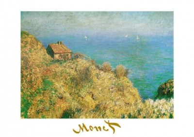 Claude Monet, La casa dei doganieri (Impressionismus, Malerei, Meeresbrise, Küste, Klippen, Boote, Segelboote, Natur, Horizont, Haus, Schlafzimmer, Wohnzimmer, Wintergarten, bunt, Klassiker)