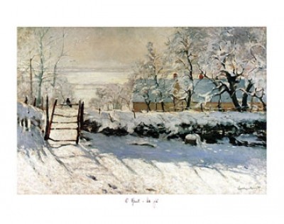 Claude Monet, La pie (Impressionismus, Malerei, Winter, Winterlandschaft,  Bauernhaus,Schnee, Kälte, Schlafzimmer, Wohnzimmer, Wintergarten, Treppenhaus, klassische Moderne, bunt)