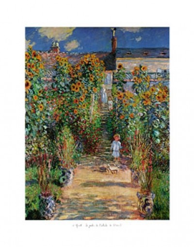 Claude Monet, Artist \'s Garden (Impressionismus, Malerei, Garten, Gartenweg, Kind, Sonnenblumen, Blumen, Licht / Schatten, Blüten, Idylle, Natur, Frankreich, Schlafzimmer, Wohnzimmer, Wintergarten,bunt,Klassiker)