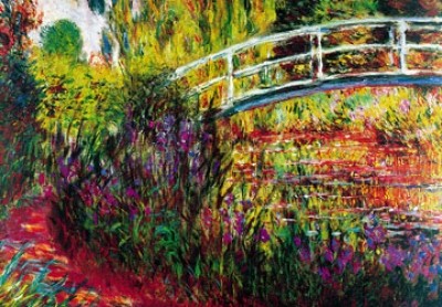 Claude Monet, Seerosen & Japanische Brücke (Impressionismus, Malerei, Seerosen, Wasserpflanzen, Teich, Natur, Brücke, Schlafzimmer, Wohnzimmer, Wintergarten, Treppenhaus,bunt,Klassiker)