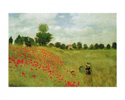 Claude Monet, Mohnfeld bei Argenteuil (Impressionismus, Malerei, Mohnblumen, Mohnblumenfeld, Spaziergänger, Frau, Kind, Blumen, Blüten, Idylle, Frankreich, Schlafzimmer, Wohnzimmer, Wintergarten, bunt,Klassiker)