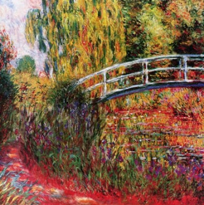 Claude Monet, Seerosen & Japanische Brücke (Impressionismus, Malerei, Seerosen, Wasserpflanzen, Teich, Natur, Brücke, Schlafzimmer, Wohnzimmer, Wintergarten, Treppenhaus, bunt,Klassiker)