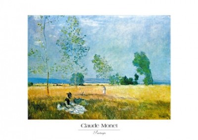 Claude Monet, Printemps (Impressionismus, Malerei,Landschaft, Frühling, sitzende Frau, Dame, Eleganz, Ruhepause, Entspannung, Horizont, Idylle, Natur, Frankreich, Schlafzimmer, Wohnzimmer, Wintergarten, bunt,Klassiker)