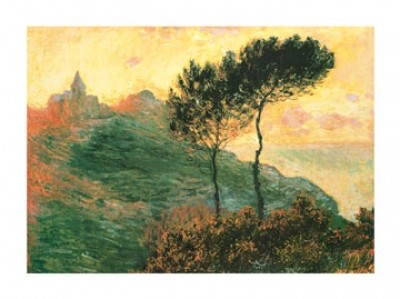 Claude Monet, The Church at Varengeville (Impressionismus, Malerei, Landschaft, Normandie, Frankreich, Küste, Klippen, Kirche, Schlafzimmer, Wohnzimmer, Wintergarten, bunt,Klassiker)