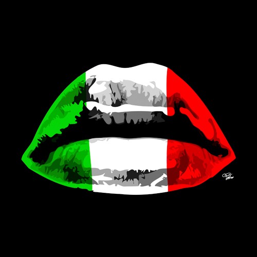 Morgan Paslier, Italian Kiss (Mund, Kuss, Verführung, Flagge, Italien, Lippen, modern, Pop Art, Grafik,  Wohnzimmer, Jugendzimmer, Wunschgröße, bunt)