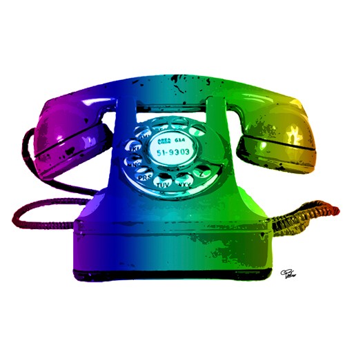 Morgan Paslier, Rainbow Phone (Telefon, Wählscheibe, Schachmuster, kariert, modern, Pop Art, Grafik,  Wohnzimmer, Jugendzimmer, Wunschgröße, regenbogenfarben, bunt)