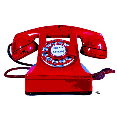 Morgan Paslier, Red Phone (Telefon, Wählscheibe, Schachmuster, kariert, modern, Pop Art, Grafik,  Wohnzimmer, Jugendzimmer, Wunschgröße, rot)