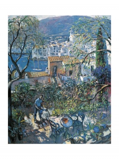 Moscardo Ramon, Cadaques - View From The Garden (Landschaft, Spanien, Garten, Seeblick, Sommer, Moderne, Postimpressionismus,  Wohnzimmer,)