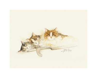 Dede Moser, Cats Of Distinction I (Katzen, Haustiere, Tiere, niedlich, kuschelig, Aquarell, Treppenhaus, Wohnzimmer,)