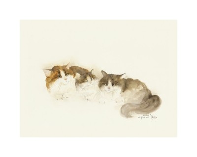 Dede Moser, Cats Of Distinction II (Katzen, Haustiere, Tiere, niedlich, kuschelig, Aquarell, Treppenhaus, Wohnzimmer,)