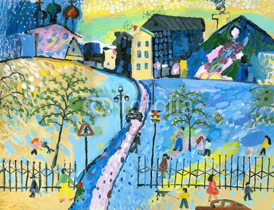 moypapaboris, Panorama (panorama, leute, gesellschaft, erwachsen, junge, junge, mädchen, familie, stadt, viereck, gesellschaft, haus, kirche, baby, welpe, malerei, anblick, kunst, canvas, malen, ampel, straße, spaziergang, fußgänger, bürgersteig, holz, tage, stadtteil, auto)