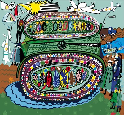 moypapaboris, Haushaltsmittel (abstrakt, kriegen, konstruktion, phantasie, abbildung, cartoons, details, aktion, dekorativ, grafik, zeichnung, postkarte, komik, hintergrund, tank, naiv, armee, soldier, waff)