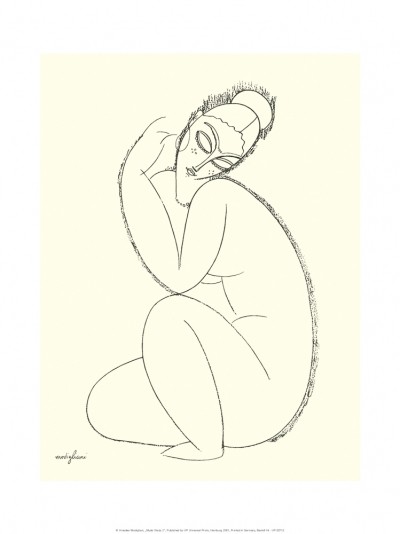 Amedeo Modigliani, Nude Study 2 (Akt, Aktzeichnung, Frau, Studie, Expressionismus, klassische Moderne, Zeichnung, Schlafzimmer, schwarz/weiß)