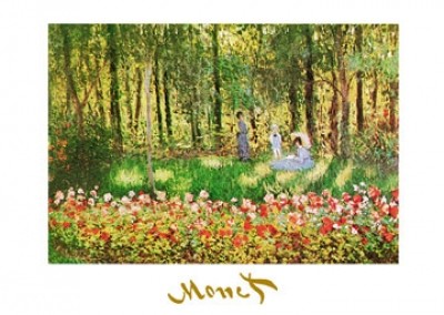 Claude Monet, La famille d\'artiste (Impressionismus, Malerei, Garten, Künstlerfamilie, Eleganz, Sonnenschirm, Blumen, Blumenbeet, Blüten, Sonnenlicht, Ruhepause, Idylle, Natur, Frankreich, Schlafzimmer, Wohnzimmer, Wintergarten,bunt,Klassiker)