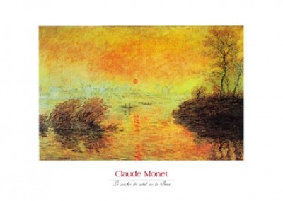 Claude Monet, Le coucher du soleil la Seine (Impressionismus, Malerei, Landschaft, Sonnenuntergang, Sonnenlicht, Fluss, Frankreich,  Schlafzimmer, Wohnzimmer, Wintergarten, bunt,Klassiker)