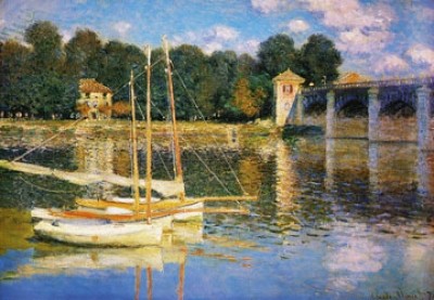 Claude Monet, Le pont d\'Argenteuil (Impressionismus, Malerei, Brücke, Seine, Segelboote, Fluss, Frankreich  Schlafzimmer, Wohnzimmer, Wintergarten,bunt,Klassiker)