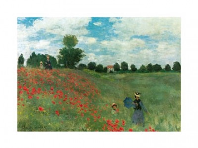 Claude Monet, Mohnfeld bei Argenteuil (Impressionismus, Malerei, Mohnblumen, Mohnblumenfeld, Spaziergänger, Frau, Kind, Blumen, Blüten, Idylle, Frankreich, Schlafzimmer, Wohnzimmer, Wintergarten, bunt,Klassiker)