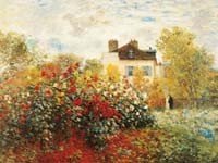 Claude Monet, The Artist \'s Garden at Argenteuil (Impressionismus, Malerei, Garten, Garten des Künstlers, Monets Garten, Gartenweg, Blumenpracht,  Blüten, Schlafzimmer, Wohnzimmer, Wintergarten,bunt,Klassiker)