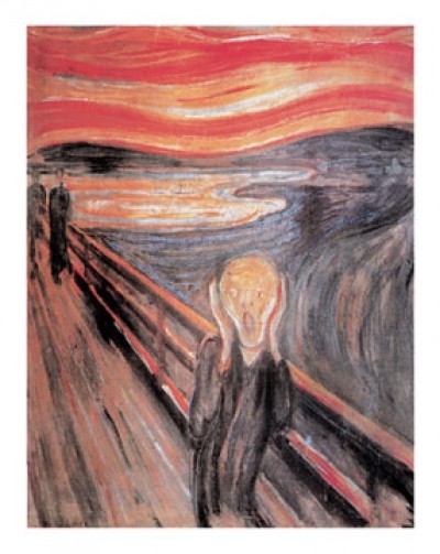 Edvard Munch, The Cry (Schrei, Mensch, Brücke, Entsetzen, Bewegung, Linien, Feuerhimmel, Klassiker, Expressionismus, Wohnzimmer, Treppenhaus, bunt)