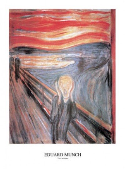Edvard Munch, The Scream (Schrei, Mensch, Brücke, Entsetzen, Bewegung, Linien, Feuerhimmel, Klassiker, Expressionismus, Wohnzimmer, Treppenhaus, bunt)