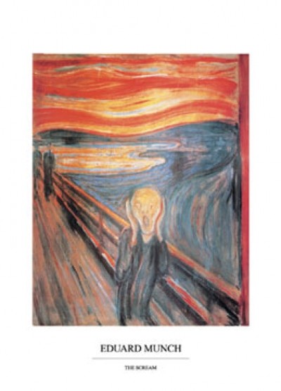 Edvard Munch, The Scream (Schrei, Mensch, Brücke, Entsetzen, Bewegung, Linien, Feuerhimmel, Klassiker, Expressionismus, Wohnzimmer, Treppenhaus, bunt)